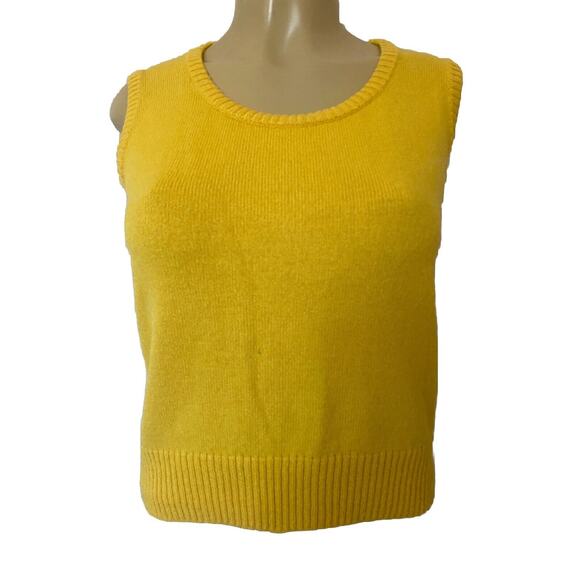 SoCa St John Santana Knit Shell Tank Top Sleeveless Yellow Ribbed Hem Bl… - Picture 1 of 6